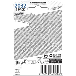 Bateria guzikowa Energizer CR2032 Ultimate Lithium, 2 sztuki. Długotrwałe baterie do elektroniki.