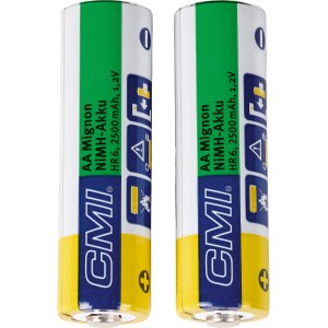 Zestaw 2 akumulatorów NiMH AA, 2500 mAh, do ponownego ładowania np. do latarek.