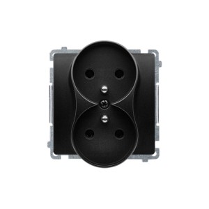 Czarne podwójne gniazdko t.b.t. do użytku wewnętrznego.