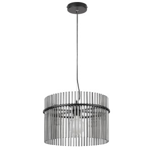 Nowoczesna lampa wisząca z cylindrycznym kloszem wykonanym z metalowych prętów. Idealna jako lampa wisząca.