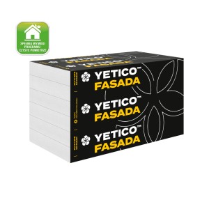 Płyty styropianowe t.b.t., odpowiednie do fasad, z czarnym opakowaniem i białym styropianem.