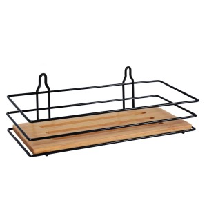 t.b.t. Półka łazienkowa z bambusową podstawą i czarną metalową ramą.
