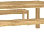 Prostokątny stół ogrodowy Murrigal (100x40 cm) z drewnianymi ławkami i drewnianym stolikiem bocznym.