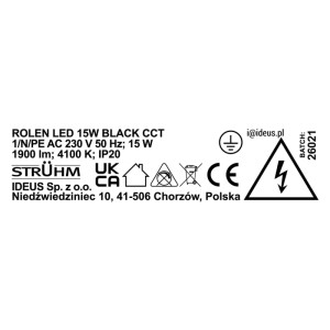 Struhm Lampa sufitowa tuba ROLEN LED 15W CCT 1330lm śr. 15cm czarna