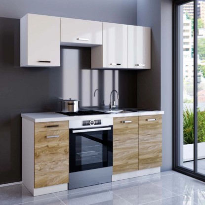 Classen Zestaw mebli kuchennych SALEM Dąb + Biały Połysk 180 cm 5 el.