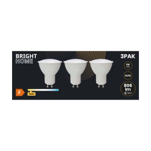 Zestaw 3 żarówek LED GU10 Bright Home, 8W, 806 lumenów, 3000K.
