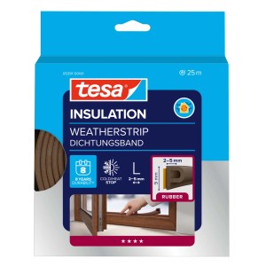 Tesamoll uszczelka gumowa P-profil, 25m, brązowa, do okien i drzwi. Oszczędza koszty ogrzewania.