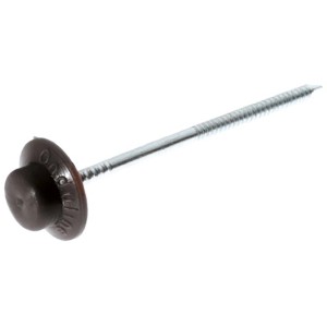 Gwóźdź Onduline, czarny, z rowkowanym trzpieniem i dużym łbem do bitumicznych płyt falistych.