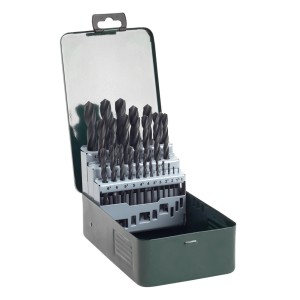 Zestaw wierteł t.b.t. w metalowym pudełku, różne rozmiary.