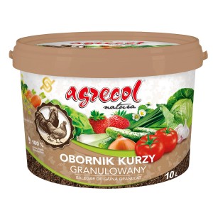 Wiadro granulowanego obornika kurzego Agrecol, nawóz do warzyw.