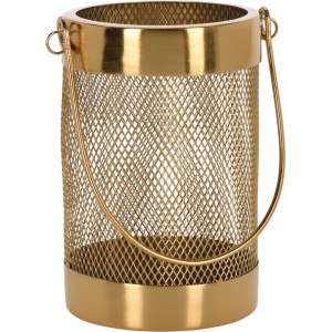Złoty lampion t.b.t. z metalowej siatki z uchwytem.