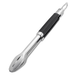 Szczypce do grilla Weber Premium, 46 cm, ze stali nierdzewnej z czarnym antypoślizgowym uchwytem.