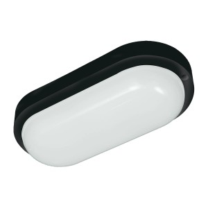 Owalna lampa sufitowa LED Plafony w kolorze czarno-białym.