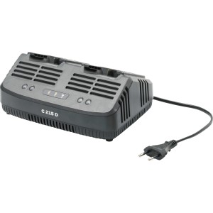 Podwójna ładowarka Stiga C 215 D do akumulatorów serii 100, do jednoczesnego ładowania dwóch akumulatorów.