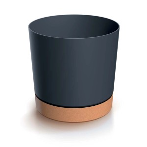 Ciemnoniebieska doniczka z korkową podstawą do roślin domowych.