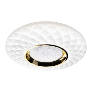 Nowoczesna lampa sufitowa LED Plafony z białym kloszem i złotym akcentem.