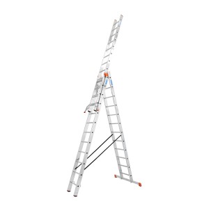 Wielofunkcyjna drabina Krause Tribilo 3x12 szczebli, aluminiowa, może być używana jako drabina przystawna, wysuwana i rozstawna.