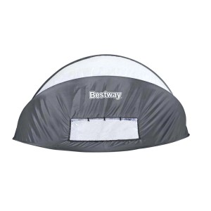 Szare zadaszenie basenowe Bestway z przezroczystym dachem i oknem.