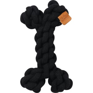 Czarna zabawka dla psa w kształcie kości z liny, 19x12x5 cm, idealna do przeciągania.