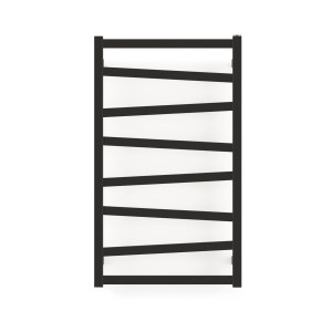Czarny grzejnik t.b.t. z asymetrycznymi szczeblami do łazienki i salonu.
