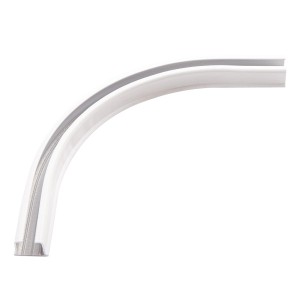 Zakrzywiony, biały karnisz sufitowy t.b.t. do zasłon i firan.