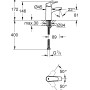 Rysunek techniczny baterii umywalkowej Grohe BauFlow S-Size z wymiarami.