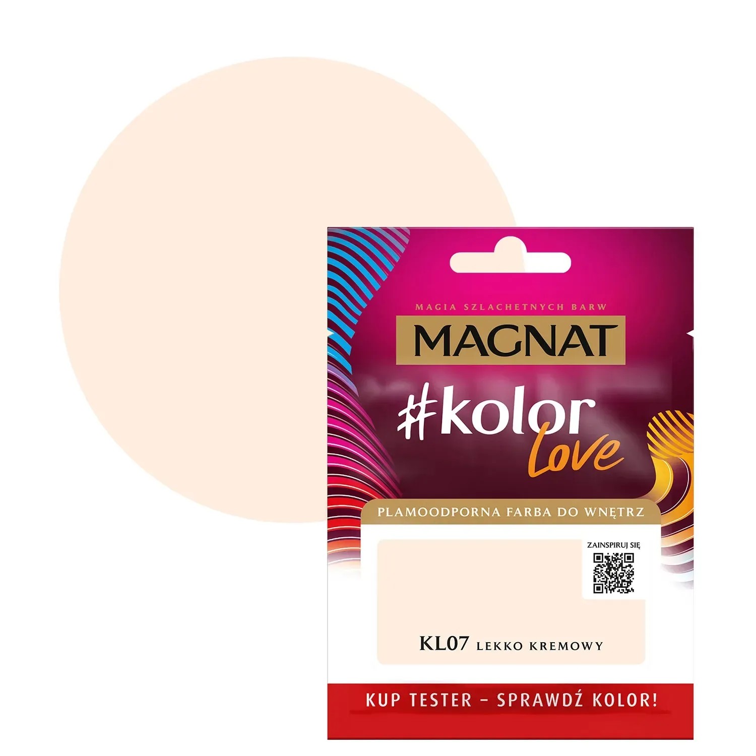 Próbka koloru Magnat #kolor Love KL07, lekko kremowa farba do ścian.