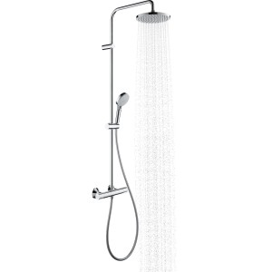 System prysznicowy Hansgrohe Vernis Blend 200 z głowicą, słuchawką, termostatem i strumieniem wody.