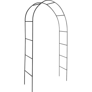 Czarna metalowa pergola ogrodowa, idealna jako podpora dla roślin pnących.