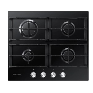 Czarna płyta grzewcza Samsung z czterema palnikami.