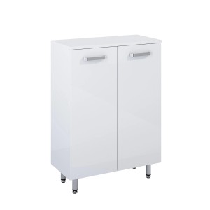 Szafka pod umywalkę Maximus Eve 60 cm, biała szafka łazienkowa z 2 drzwiami i chromowanymi uchwytami.