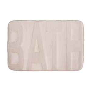 Beżowa mata łazienkowa z napisem BATH. Dywaniki i maty łazienkowe.