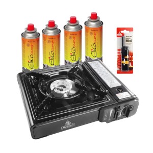 Kuchenka turystyczna ME-1884 + gaz 220g, 4 szt. + zapalarka