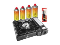 Kuchenka turystyczna ME-1884 + gaz 220g, 4 szt. + zapalarka