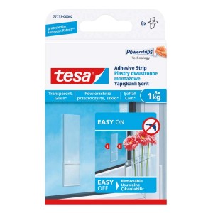 Haczyki Tesa Powerstrips, samoprzylepne, przezroczyste, 8 sztuk, do szkła i gładkich powierzchni.