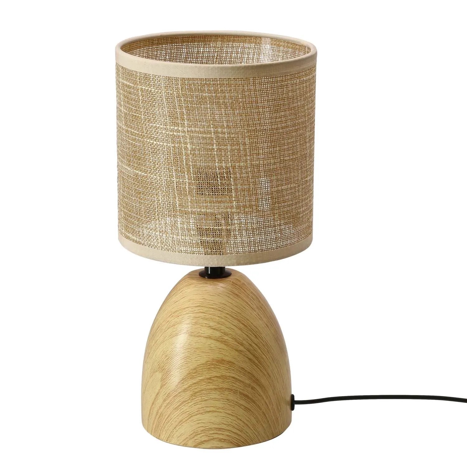 Candellux lampka stołowa DELI ceramiczna efekt drewna 1xE14 40W abażur beżowy