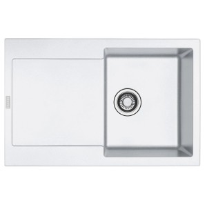 Biały zlewozmywak granitowy z ociekaczem, idealny do nowoczesnych kuchni.