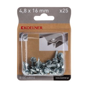 Wkręty do blachy KOELNER, 4,8x16mm, opakowanie 25 szt., ocynkowane.