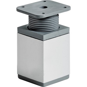 Kwadratowa noga meblowa Hettich, 60-75 mm, stal w kolorze aluminium, z regulacją wysokości.