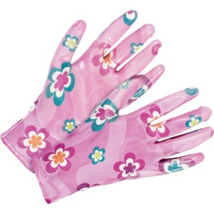 Rękawice ogrodowe LUX nitrylowe, rozmiar 9, we wzory kwiatowe. Łatwe ogrodnictwo.