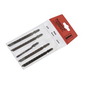 5-częściowy zestaw brzeszczotów do wyrzynarki z chwytem T do drewna, różne podziałki zębów w blistrze.