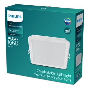 Opakowanie kwadratowej oprawy wpuszczanej LED Philips. Napis: 16.5W=1660 Lumen.