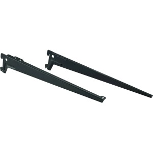 Czarny metalowy zestaw wsporników kątowych, 38 cm, do systemów regałowych i organizacji szaf.