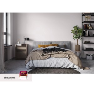 t.b.t. Kolorowe farby do ścian w sypialni z łóżkiem i szafką nocną.