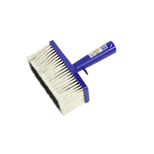 Duży pędzel do tapet LUX, 17x7,5 cm, z niebieską plastikową rączką i jasną główką z włosia.