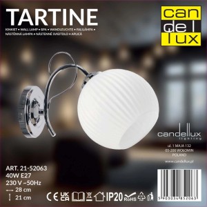 Candellux Kinkiet TARTINE chromowy 1xE27 40W klosz biały