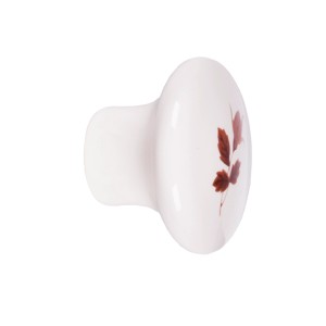 Gałka meblowa t.b.t., ceramiczna, biała z motywem liścia