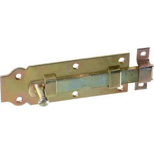 Żółty ocynkowany rygiel okienny z gałką, 120x45 mm, do zabezpieczenia okien.