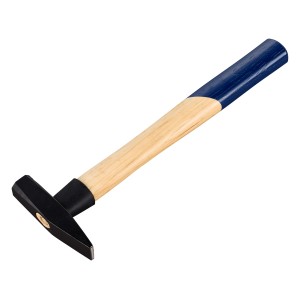 Młotek ślusarski LUX 200g Comfort z jesionowym trzonkiem i czarną główką.