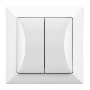 Biały podwójny włącznik światła t.b.t., przełącznik kołyskowy do wnętrz.